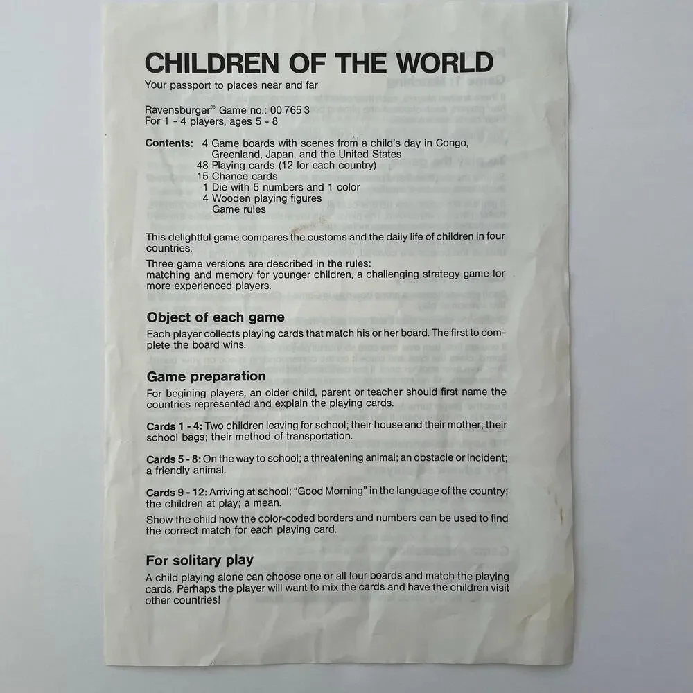 VTG Ravensburger Children of the World Board Game  Complete 1989